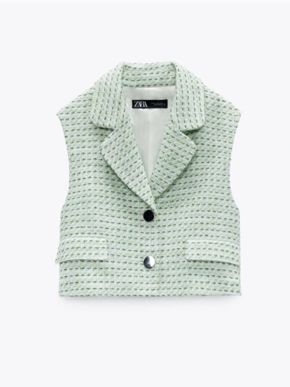 Zara GreenTweed Vest Size Small - Like New Silver Button Sleeveless Blazer
